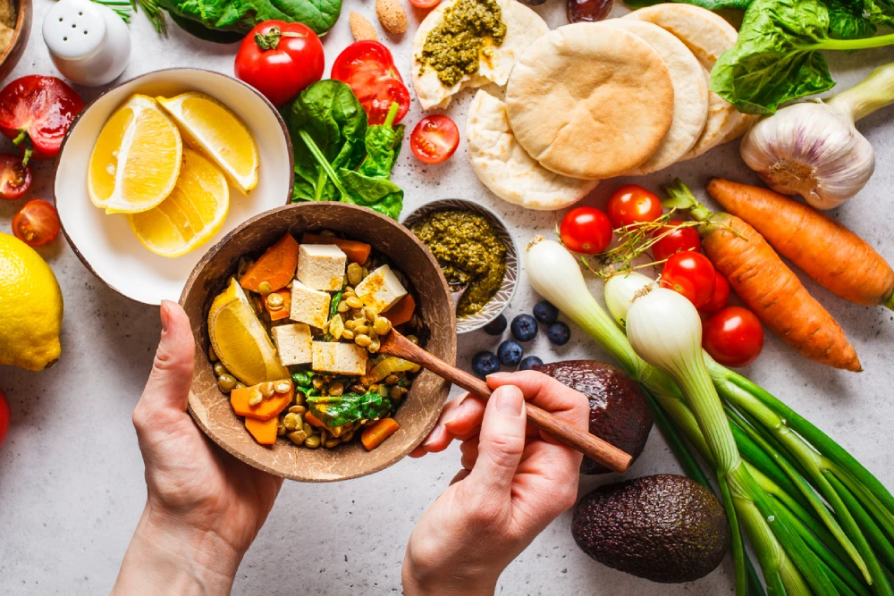 healthy food to help reduce blood pressure such as tofu, vegetables, and avocados.