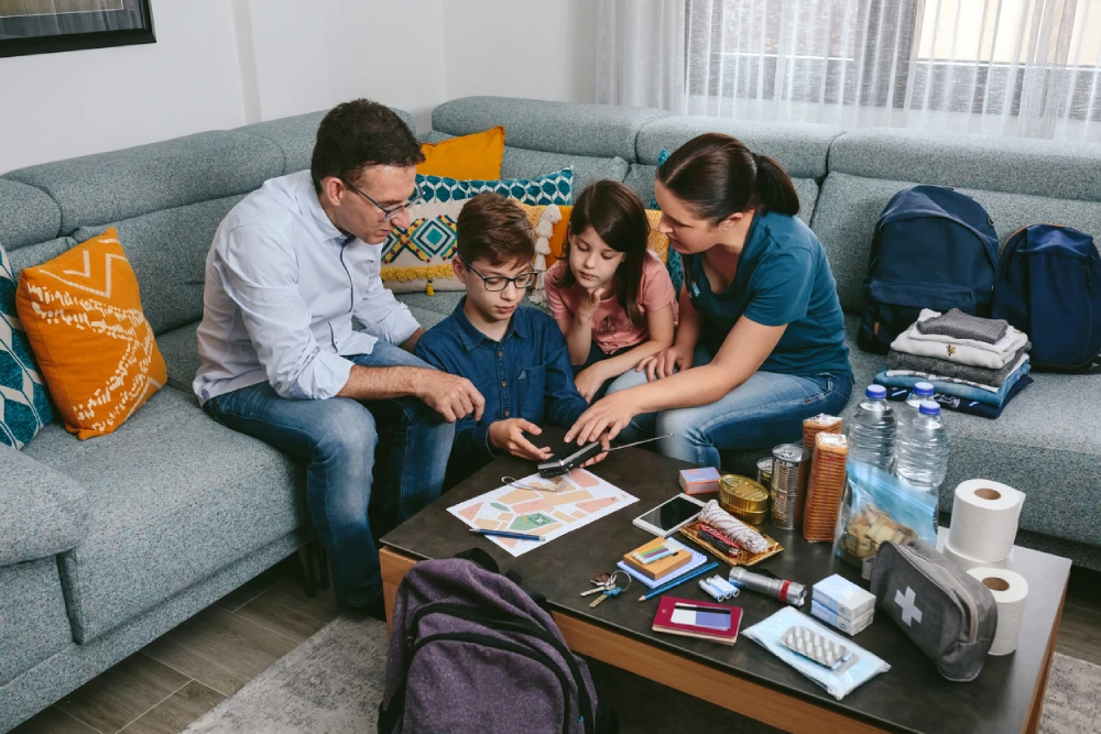 parents teaching their kids about home first aid kits