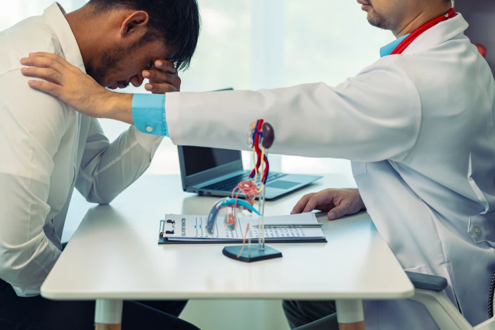 doctor comforting patient after prostate cancer diagnosis