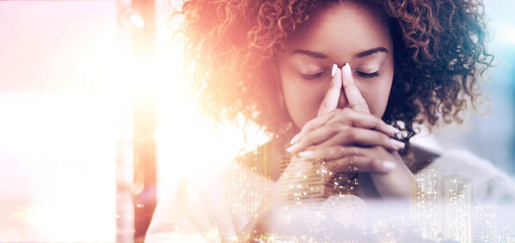 Your Pharmacist Can Help: Navigating Mental Health Medication and Support 9 Headache woman and city with double exposure for stress anxiety and mistake in company female person worry and hands on face for issue error and fault in corporate workplace with urban overlay